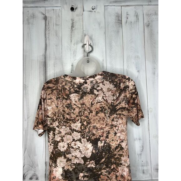 LOGO LORI GOLDSTEIN PINK GRAY FLORAL WATERCOLOR ASYMMETRICAL LIGHT TUNIC TOP XS - Picture 9 of 16